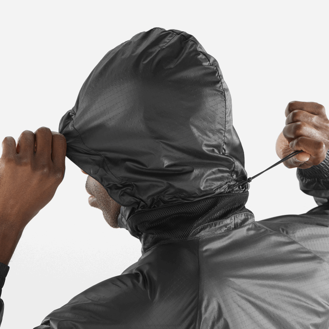 SalomonLF4H1086 erkek kapüşonlu rüzgar ceketi - donatmak koyu siyah