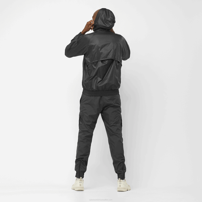 SalomonLF4H1086 erkek kapüşonlu rüzgar ceketi - donatmak koyu siyah