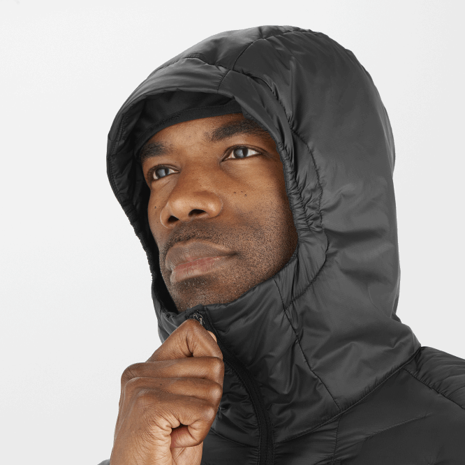 SalomonLF4H1087 erkek yalıtımlı kapüşonlu ceket - anahat primaloft koyu siyah