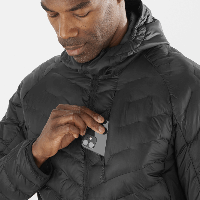 SalomonLF4H1087 erkek yalıtımlı kapüşonlu ceket - anahat primaloft koyu siyah