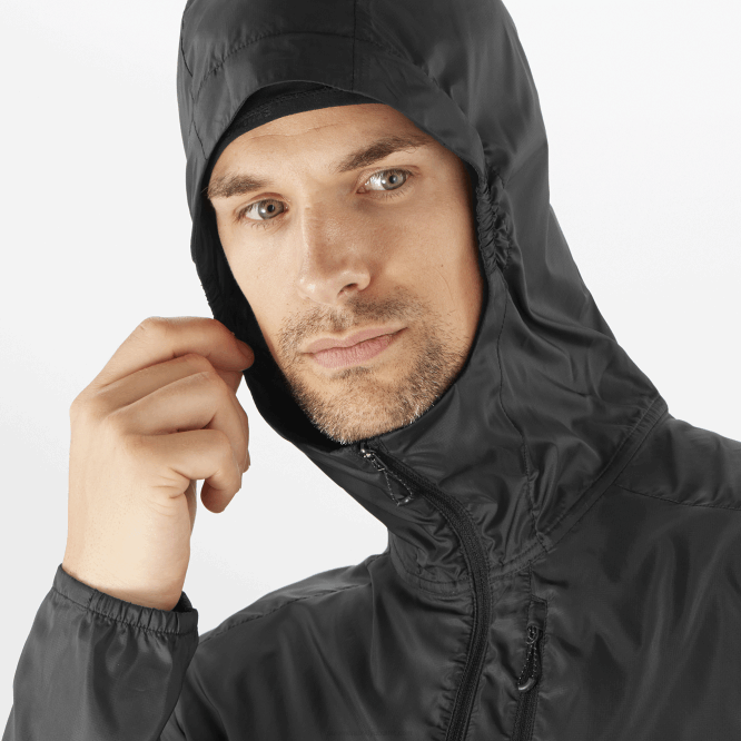 SalomonLF4H1094 kapüşonlu rüzgar ceketi erkek - bonatti cross wind koyu siyah