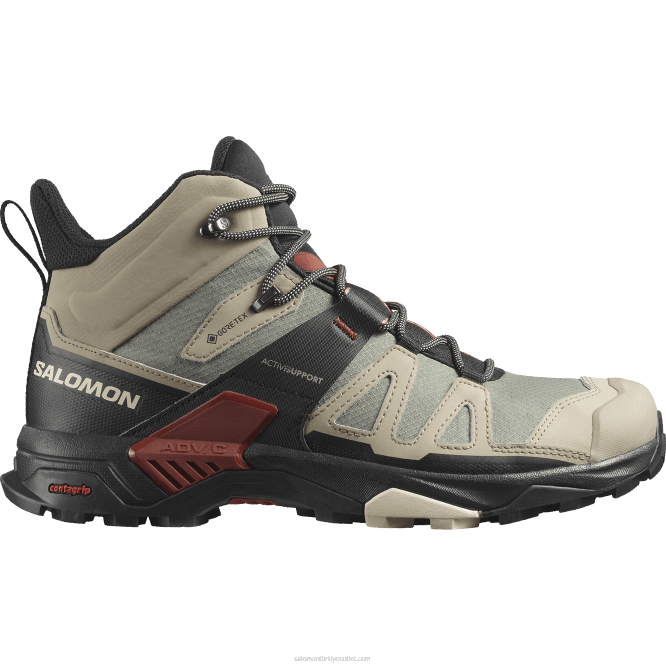 SalomonLF4H11 erkek yürüyüş botları - x ultra 4 orta gore-tex eski haki/siyah/yanmış kına