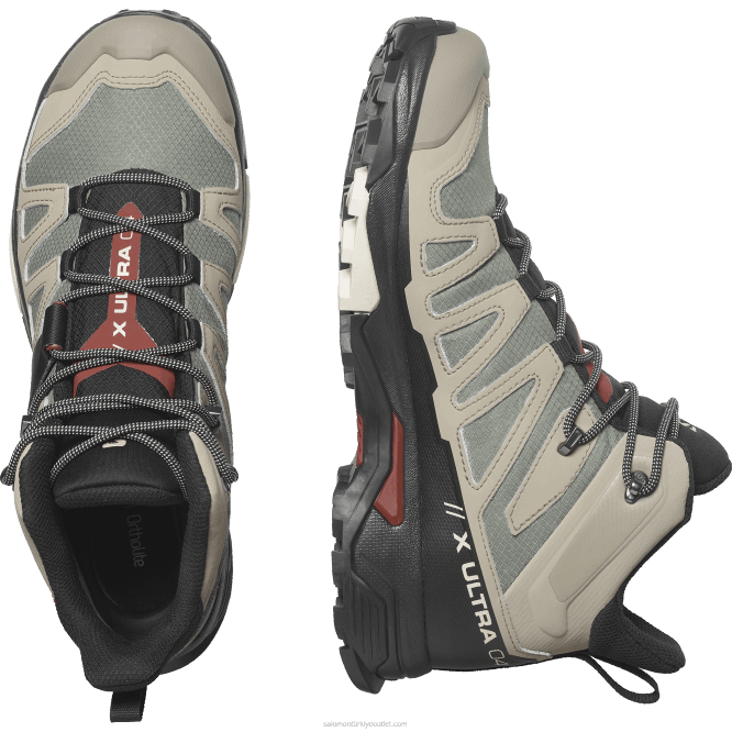SalomonLF4H11 erkek yürüyüş botları - x ultra 4 orta gore-tex eski haki/siyah/yanmış kına