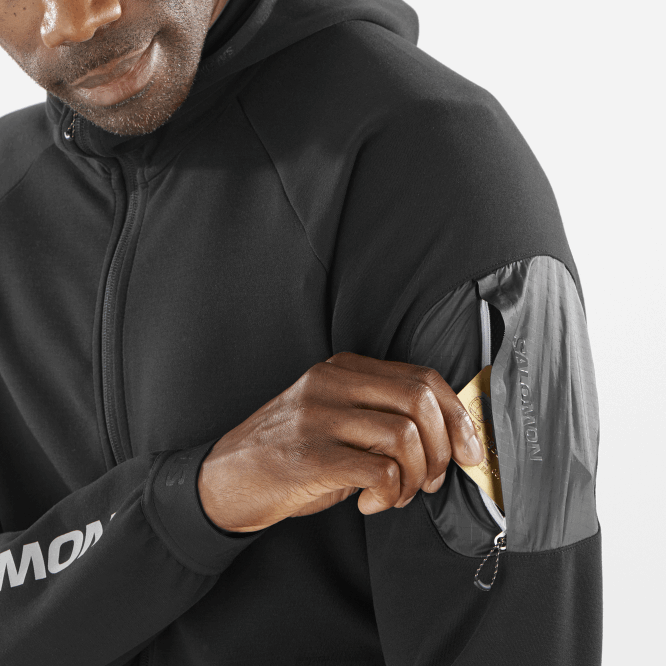 SalomonLF4H1110 tam boy fermuarlı orta katman erkek ceketi - donatmak koyu siyah/beyaz