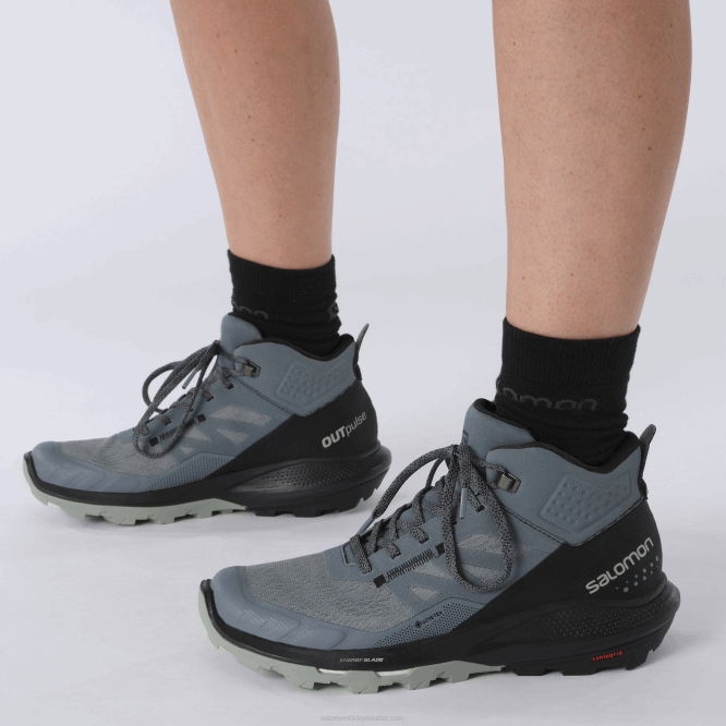 SalomonLF4H1116 kadın yürüyüş botları - outpulse mid gore-tex fırtınalı hava/siyah/ferforje
