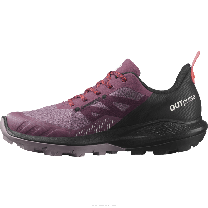 SalomonLF4H1122 kadın yürüyüş ayakkabısı - outpulse gore-tex lale ağacı/siyah/haşhaş kırmızısı