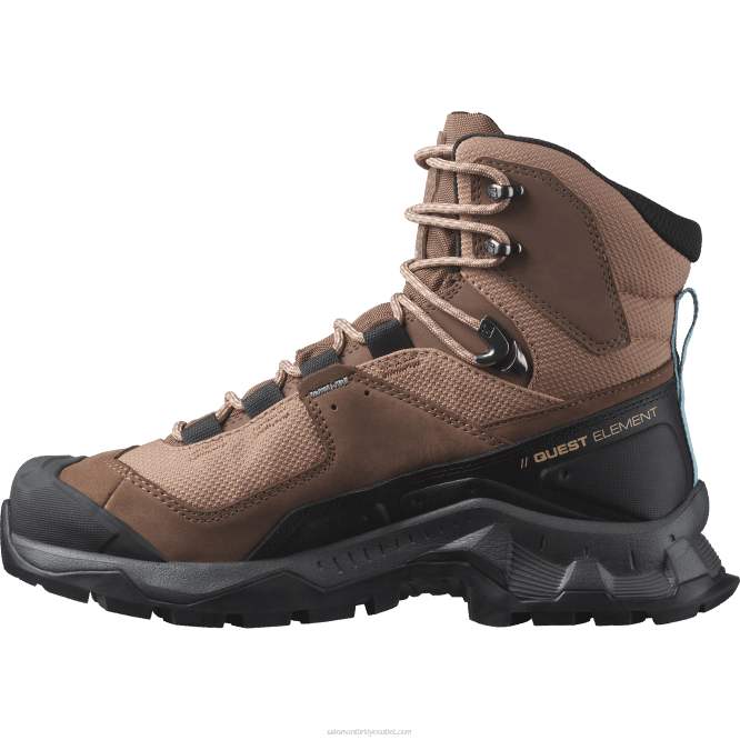 SalomonLF4H1135 kadın deri yürüyüş botları - quest element gore-tex mocha mus/kalaylı/deniz mavisi