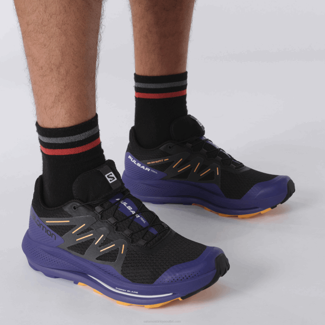 SalomonLF4H1462 erkek arazi koşu ayakkabısı - pulsar izi siyah/akasma mavisi/parlak turuncu