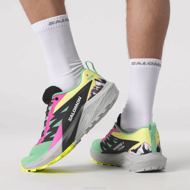 SalomonLF4H1502 Kadın arazi koşu ayakkabısı - sense ride 5 martina ltd biskay yeşili/hayalet/pembe glo