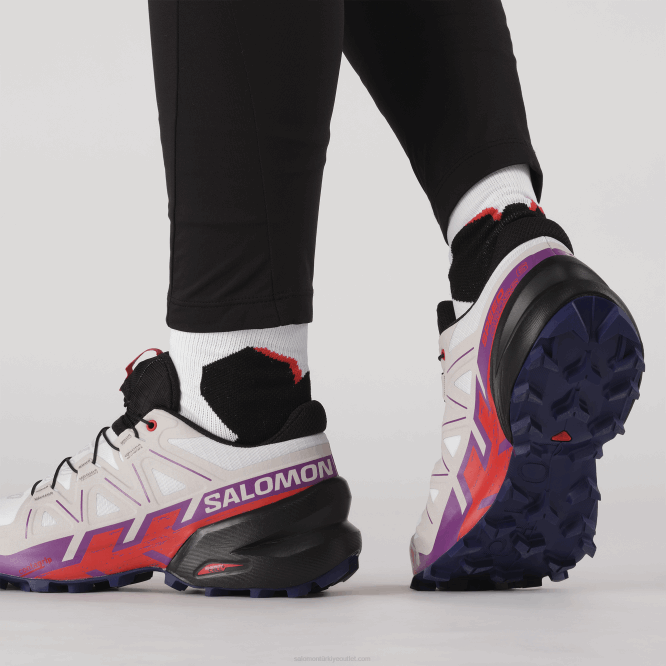 SalomonLF4H1506 Kadın arazi koşu ayakkabısı - speedcross 6 beyaz/köpüklü üzüm/ateş kırmızısı
