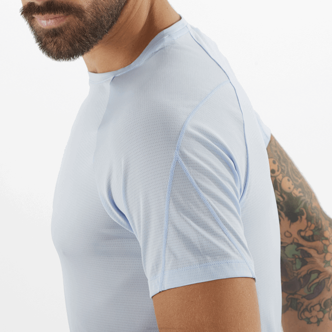 SalomonLF4H235 kısa kollu erkek tişörtü - çapraz koşu chambray mavisi/melanj