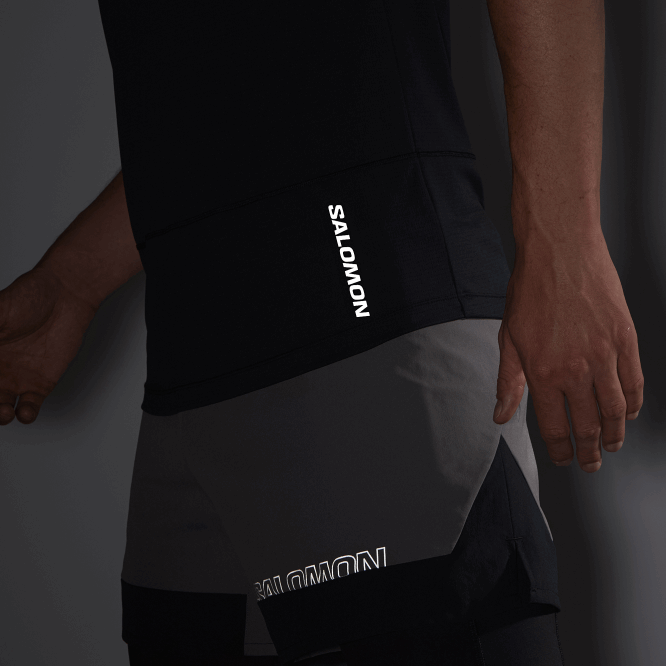 SalomonLF4H238 kısa kollu erkek tişörtü - çapraz koşu koyu siyah