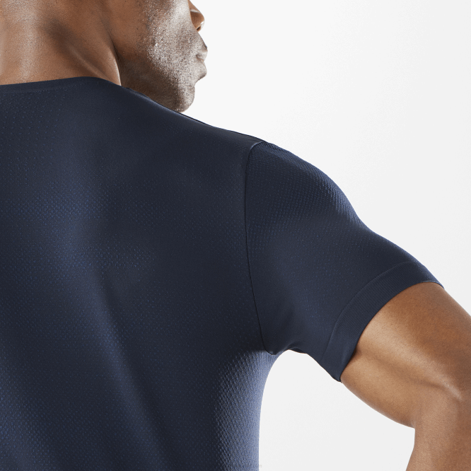 SalomonLF4H244 erkek kısa kollu tişört - temel dikişsiz lacivert iris/gece gökyüzü