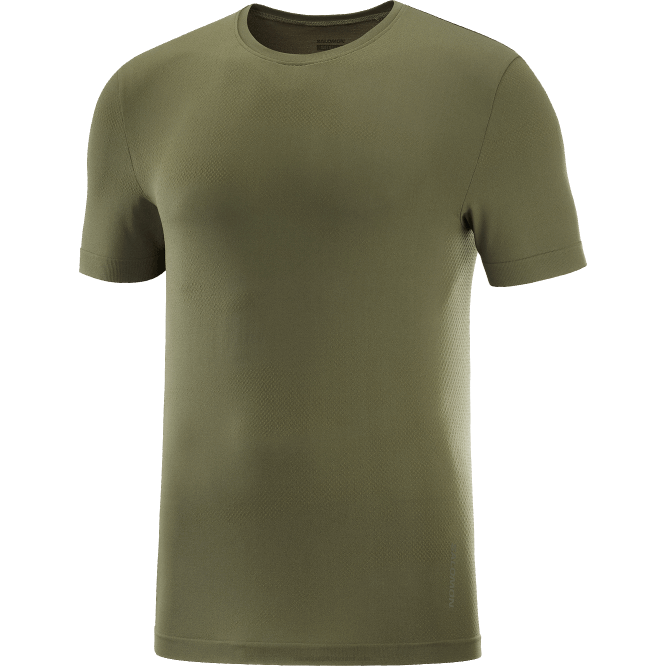 SalomonLF4H246 erkek kısa kollu tişört - temel dikişsiz üzüm yaprağı/orman gecesi