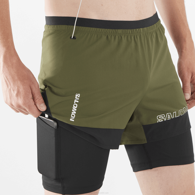 SalomonLF4H278 erkek şortu - çapraz 2\si 1 arada üzüm yaprağı/koyu siyah