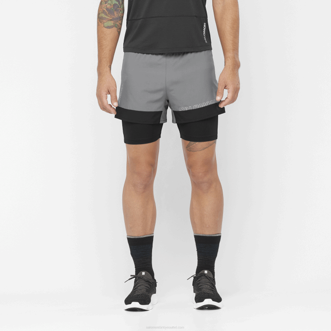 SalomonLF4H280 erkek şortu - çapraz 2si 1 arada sessiz gölge/koyu siyah