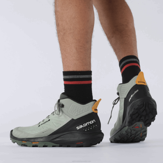 SalomonLF4H31 erkek yürüyüş botları - outpulse mid gore-tex ferforje/siyah/canlı turuncu