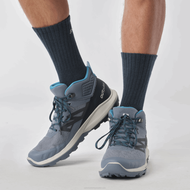 SalomonLF4H32 erkek yürüyüş botları - outpulse mid gore-tex çin mavisi/karbon/ay taşı