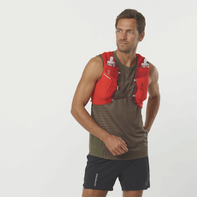 SalomonLF4H339 mataralı erkek koşu yeleği - sense pro 5 ateşli kırmızı/abanoz/cabernet