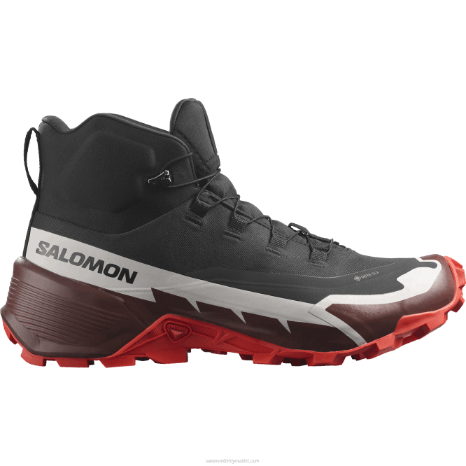 SalomonLF4H34 erkek yürüyüş botları - çapraz yürüyüş 2 mid gore-tex siyah/bitter çikolata/ateş kırmızısı
