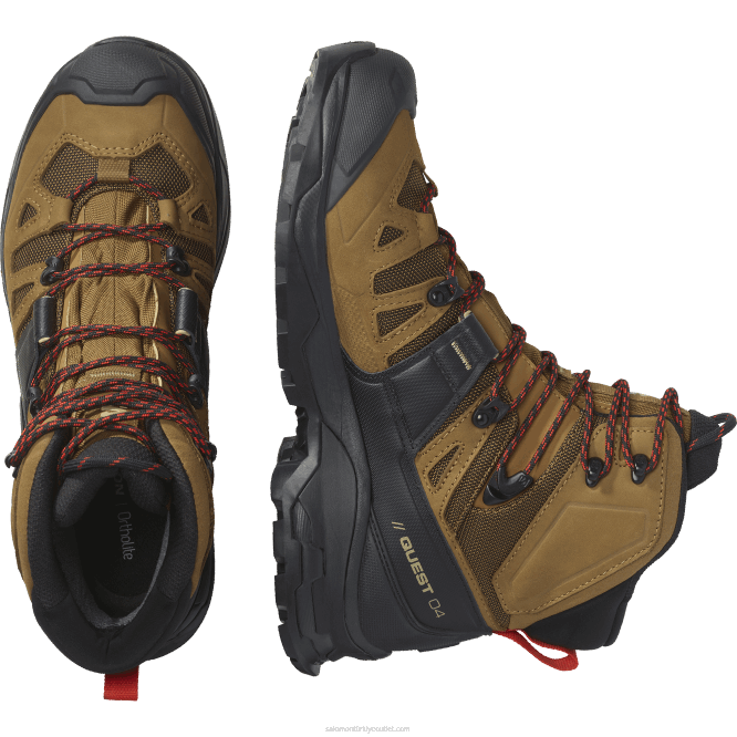 SalomonLF4H4 erkek deri yürüyüş botu - quest 4 gore-tex kauçuk/siyah/ateş kırmızısı