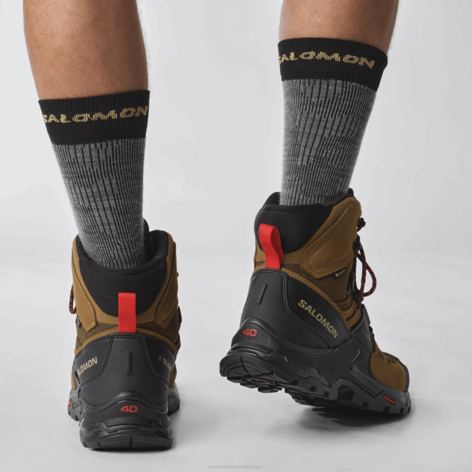 SalomonLF4H4 erkek deri yürüyüş botu - quest 4 gore-tex kauçuk/siyah/ateş kırmızısı