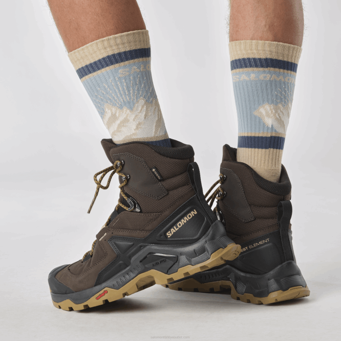 SalomonLF4H49 erkek deri yürüyüş botları - quest element gore-tex delicioso/siyah/mat altın