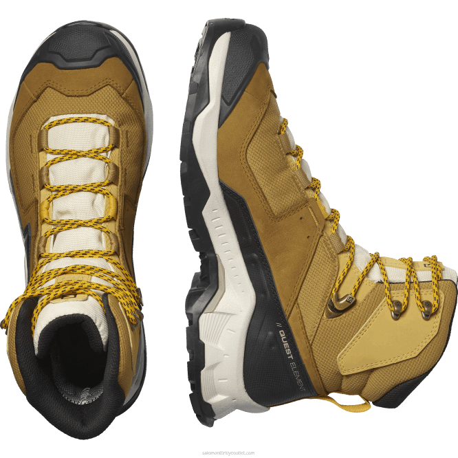 SalomonLF4H50 erkek deri yürüyüş botları - quest element gore-tex kimyon/ağartılmış kum/safran