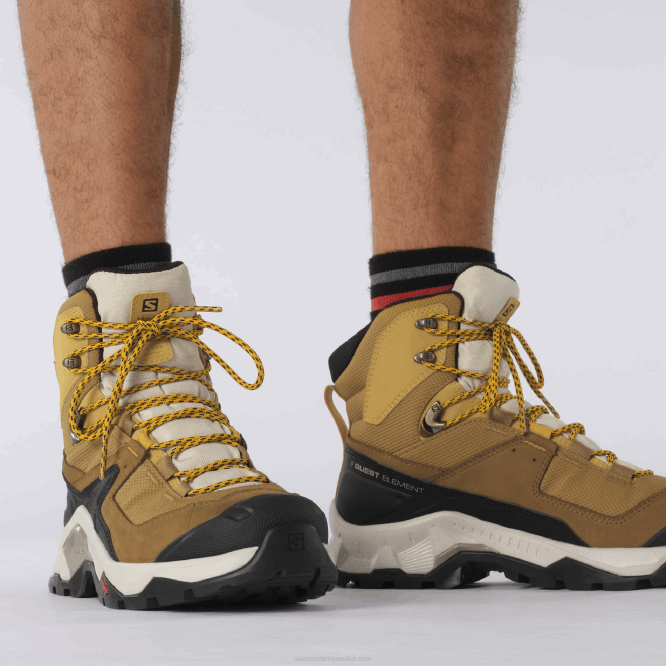 SalomonLF4H50 erkek deri yürüyüş botları - quest element gore-tex kimyon/ağartılmış kum/safran