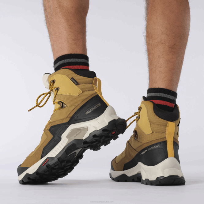 SalomonLF4H50 erkek deri yürüyüş botları - quest element gore-tex kimyon/ağartılmış kum/safran