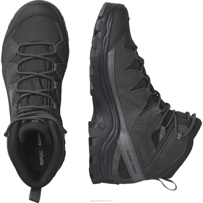 SalomonLF4H53 erkek deri yürüyüş botları - quest rove gore-tex siyah/hayalet/mıknatıs