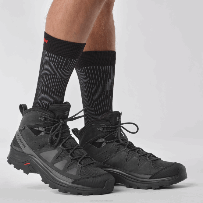 SalomonLF4H53 erkek deri yürüyüş botları - quest rove gore-tex siyah/hayalet/mıknatıs