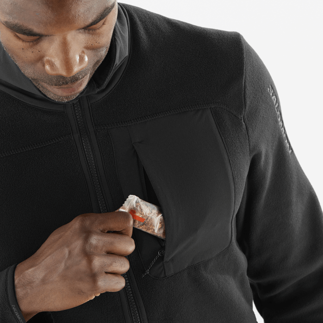 SalomonLF4H535 tam boy fermuarlı orta katman erkek ceketi - outlet polartec koyu siyah