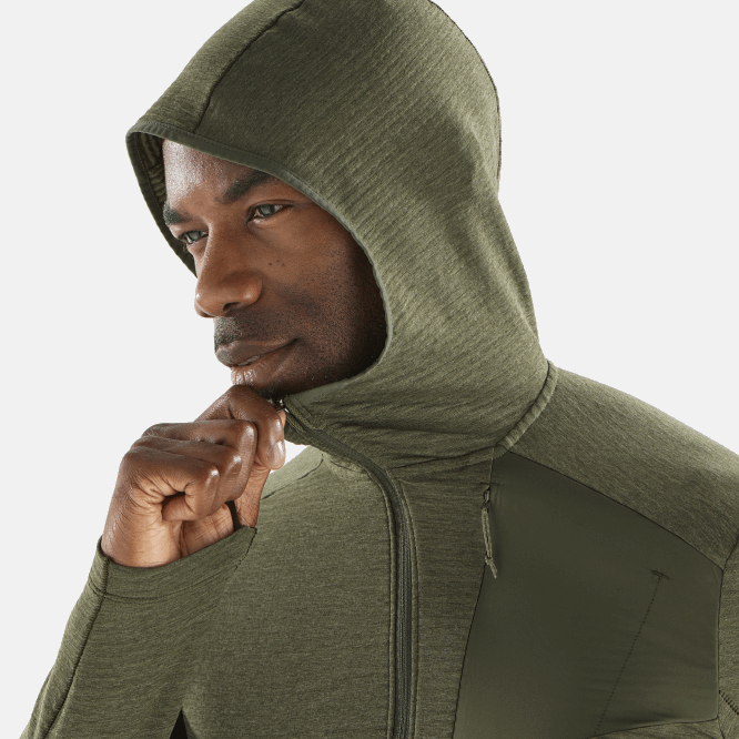 SalomonLF4H544 kapüşonlu erkek orta katman ceketi - temel hafif sıcak tutan kapüşonlu üzüm yaprağı/orman gecesi