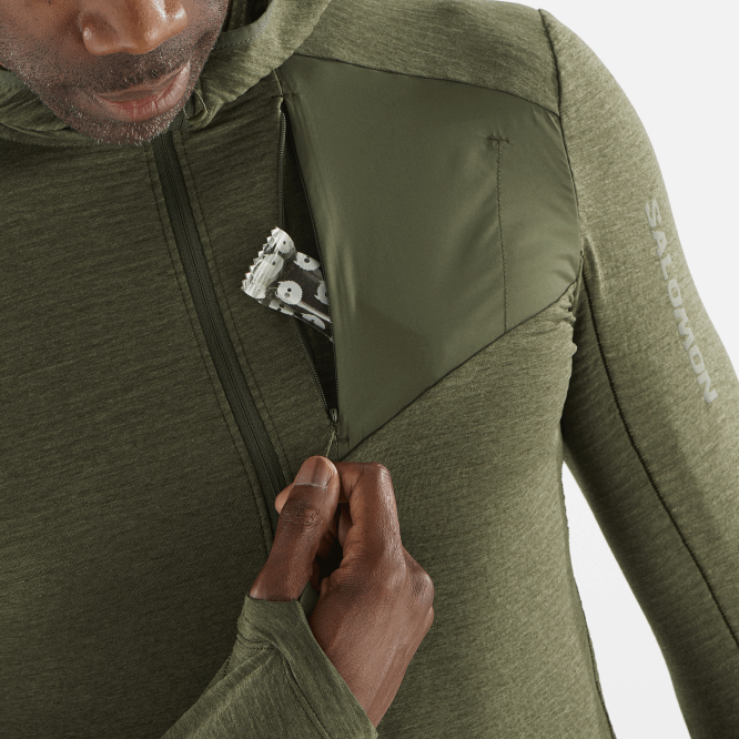 SalomonLF4H544 kapüşonlu erkek orta katman ceketi - temel hafif sıcak tutan kapüşonlu üzüm yaprağı/orman gecesi