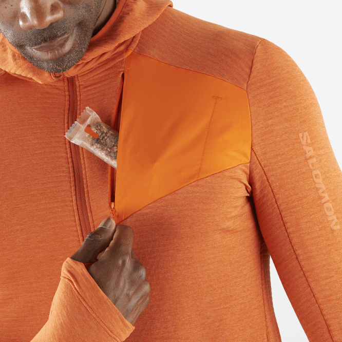 SalomonLF4H545 kapüşonlu erkek orta katman ceketi - temel hafif sıcak tutan kapüşonlu yanmış aşı boyası/kızıl aynak