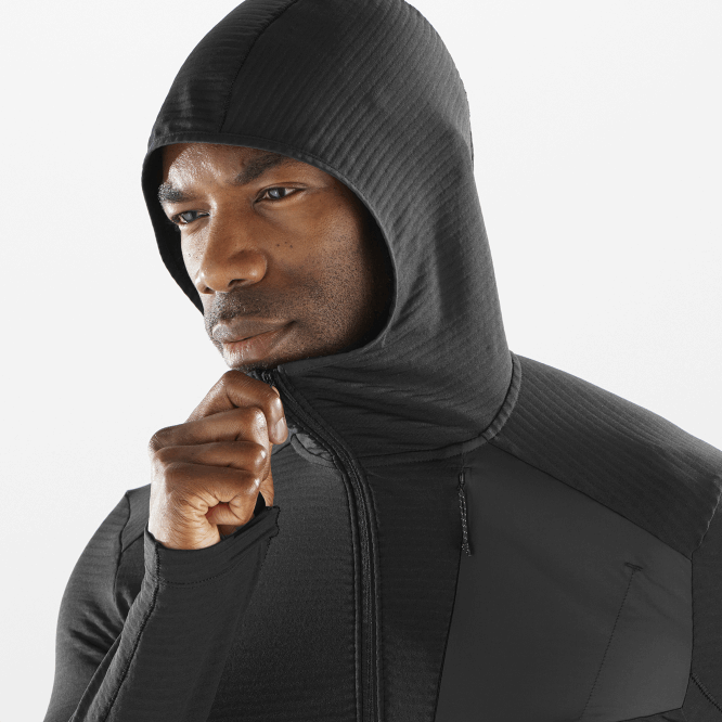 SalomonLF4H546 kapüşonlu erkek orta katman ceketi - temel hafif sıcak tutan kapüşonlu koyu siyah