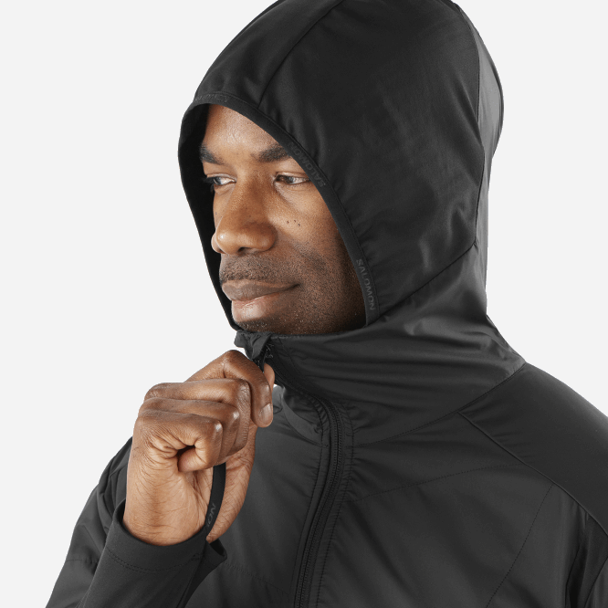 SalomonLF4H559 kapüşonlu erkek orta katman ceketi - dış hatlar dört mevsim hibrit koyu siyah