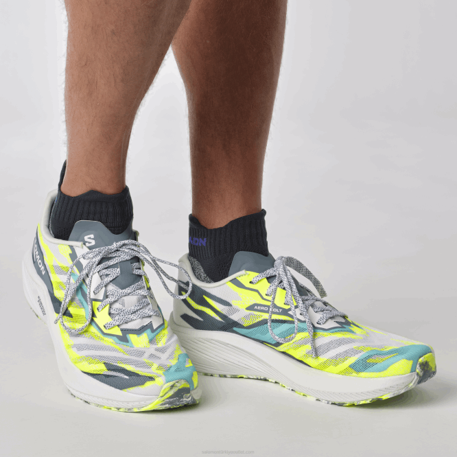 SalomonLF4H59 erkek koşu ayakkabısı - aero volt beyaz/çin mavisi/güvenlik sarısı