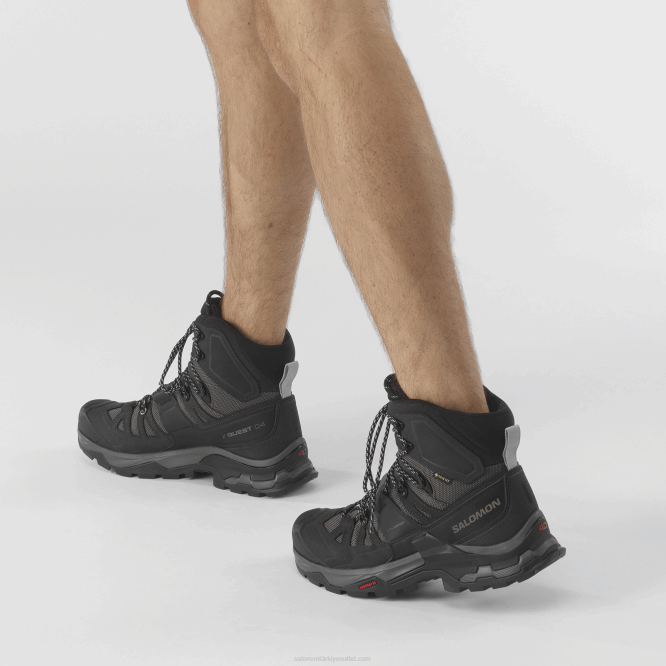 SalomonLF4H7 erkek deri yürüyüş botu - quest 4 gore-tex mıknatıs/siyah/taş ocağı