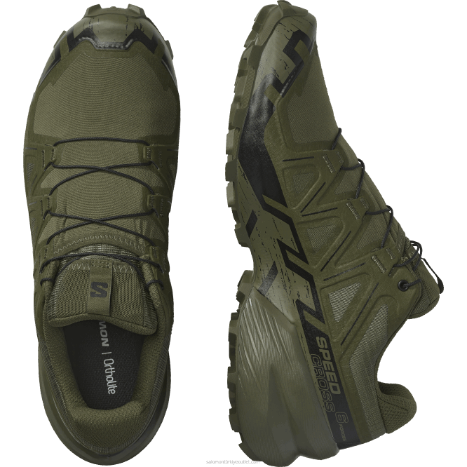 SalomonLF4H803 Kadın arazi koşu ayakkabısı - speedcross 6 force korucu yeşil/siyah