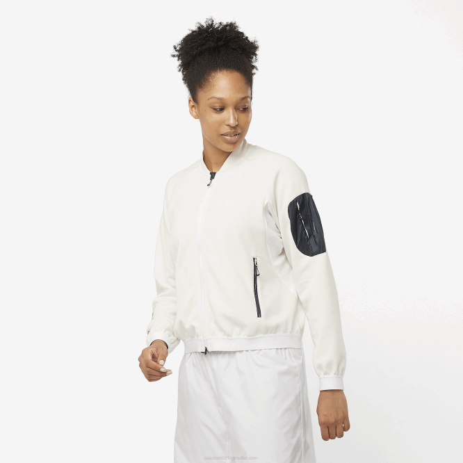 SalomonLF4H859 tam boy fermuarlı orta katman kadın ceketi - equipe beyaz/koyu siyah