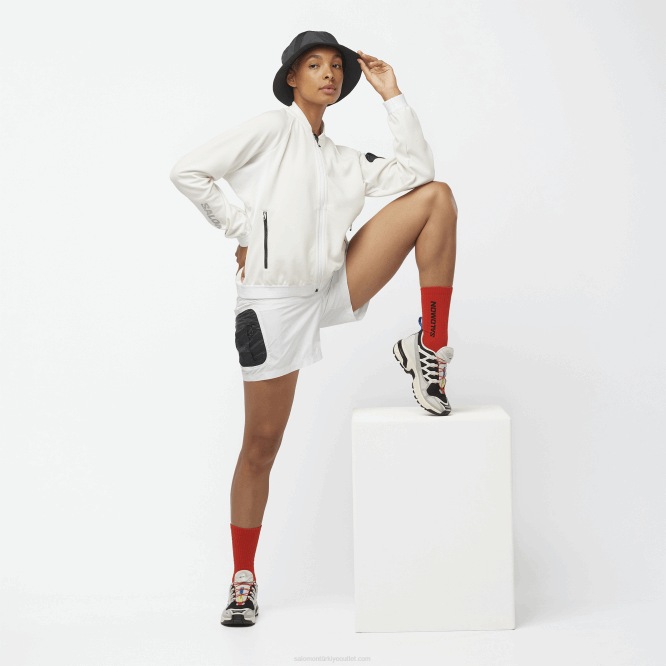 SalomonLF4H859 tam boy fermuarlı orta katman kadın ceketi - equipe beyaz/koyu siyah