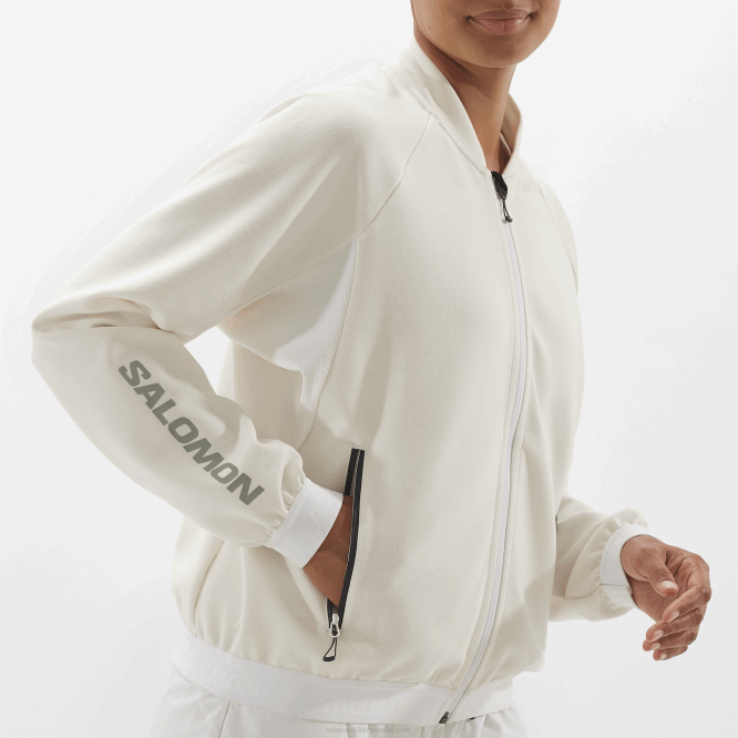 SalomonLF4H859 tam boy fermuarlı orta katman kadın ceketi - equipe beyaz/koyu siyah