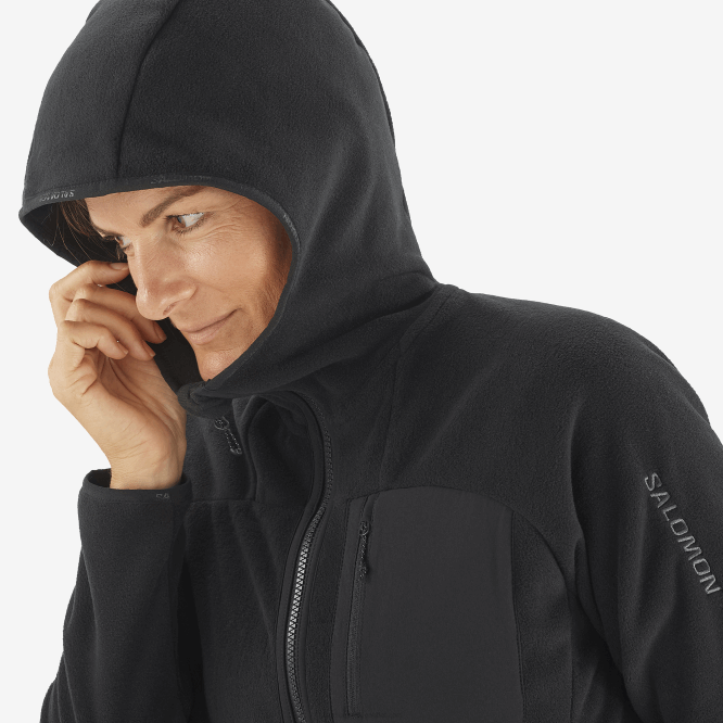 SalomonLF4H861 Kapşonlu Kadın Orta Katman Ceketi - Anahat Polartec koyu siyah