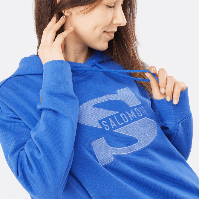 SalomonLF4H874 Kadın kapüşonlu sweatshirt - outlife logolu yazlık sweatshirt deniz mavisi