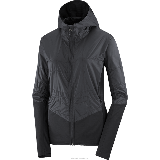 SalomonLF4H876 Kadın orta katmanlı kapüşonlu ceket - özet dört mevsim hibrit koyu siyah