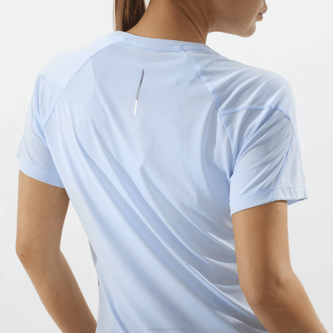 SalomonLF4H882 kısa kollu kadın tişörtü - çapraz koşu chambray mavisi/melanj