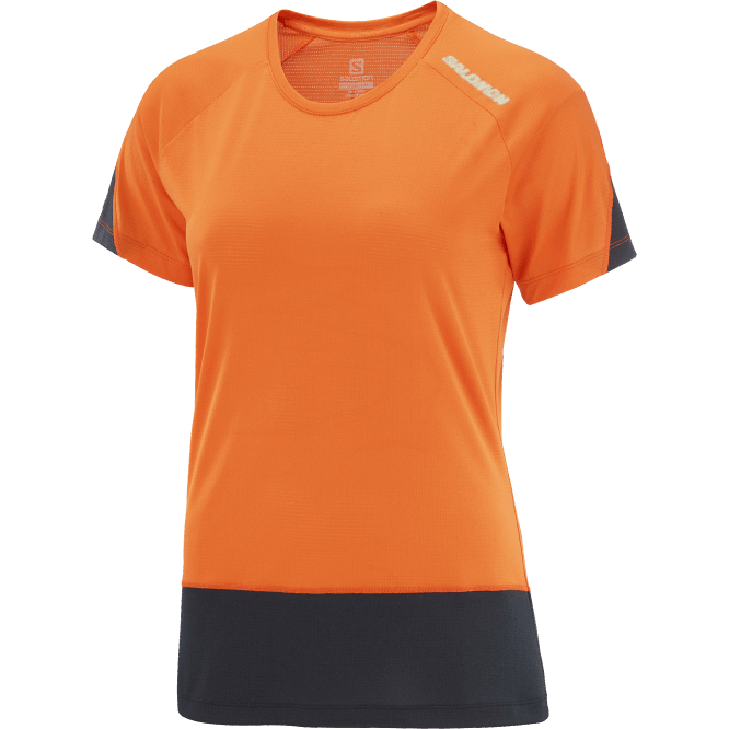 SalomonLF4H886 kısa kollu kadın tişörtü - çapraz koşu kızıl aynak/koyu kara/gece