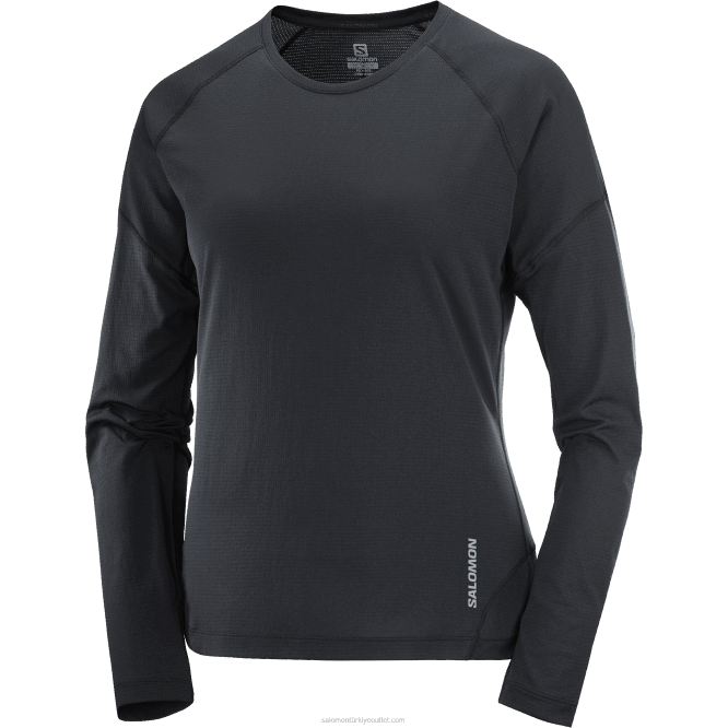 SalomonLF4H917 uzun kollu kadın tişörtü - çapraz koşu koyu siyah